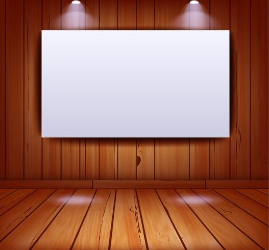 Realistic gallery interior on wooden wall background