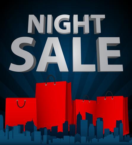 Night sale with shopping bag in city vector