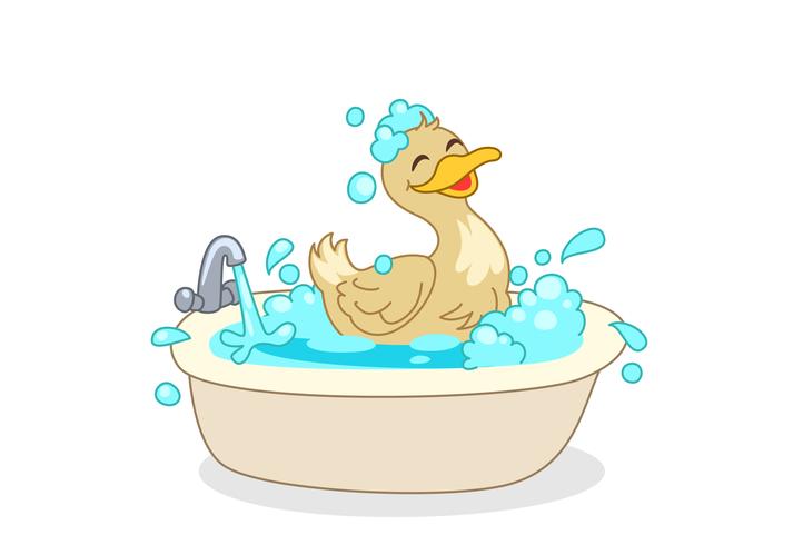 Duck having bath cartoon vector