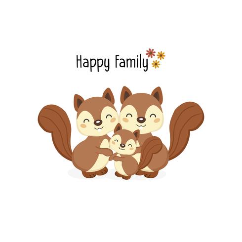 Happy squirrel family with a little squirrel in the middle.  vector