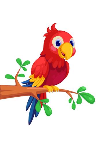 dibujos animados lindo guacamayo sentado en la rama vector