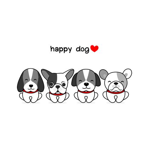 Happy dogs vector illustration isolated on white. 