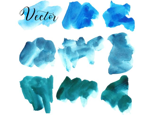 Set of watercolor stain. Spots on a white background. Blue, turquoise. Watercolor texture with brush strokes. The sky. Isolated. Vector. vector