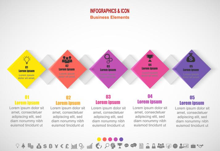 Infografía de negocios línea de tiempo proceso y plantilla de iconos. Concepto de negocio con 5 opciones, pasos o procesos. Vector. vector