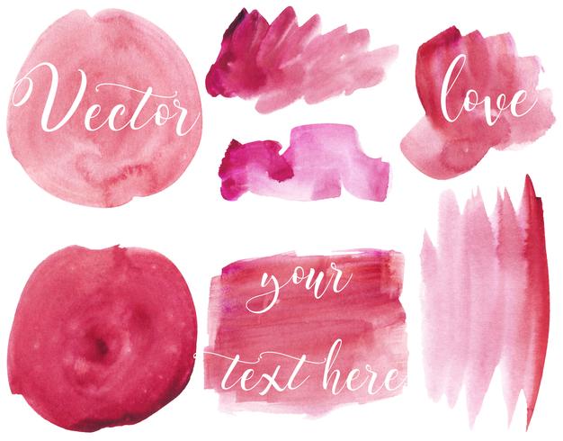 Set of watercolor stain. Spots on a white background. Rectangle, spot, circle, square. Abstract. Red, pink.  Isolated. Vector. vector