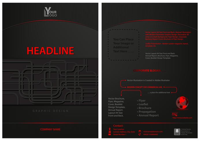 Dark Leaflet Template with Abstract Decoration vector