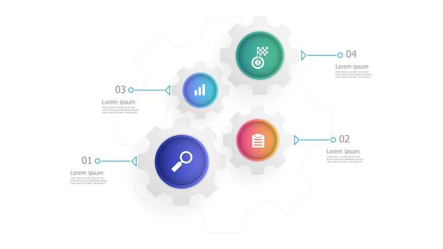 engranajes dentados ruedas infografías verticales 4 pasos vector
