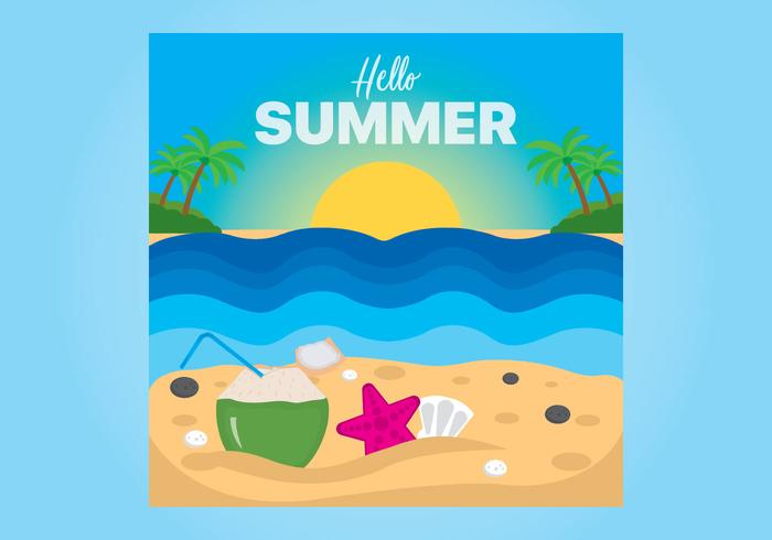  Hello Summer background with beach views vector