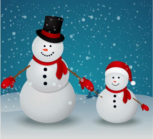 Christmas Greeting Card with snowman family vector