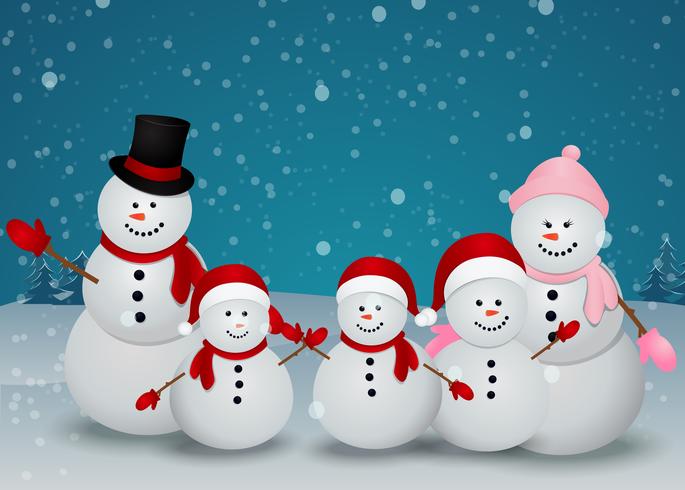 family of snowman christmas background vector