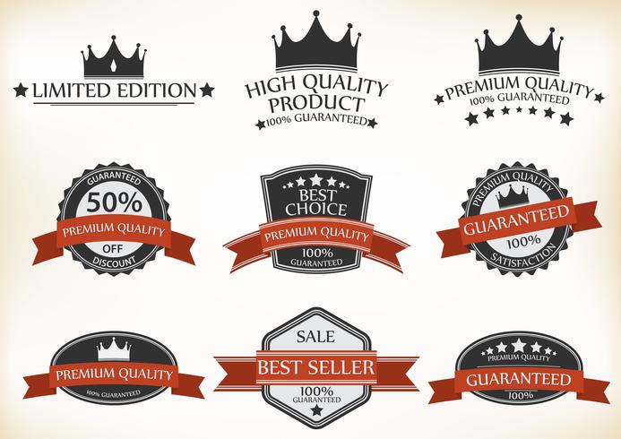 Premium Quality and Guarantee Labels with retro vintage style vector