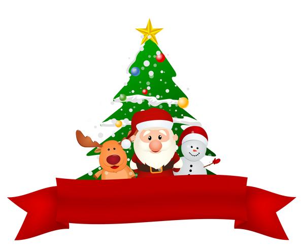 santa claus with reindeer and snowman vector