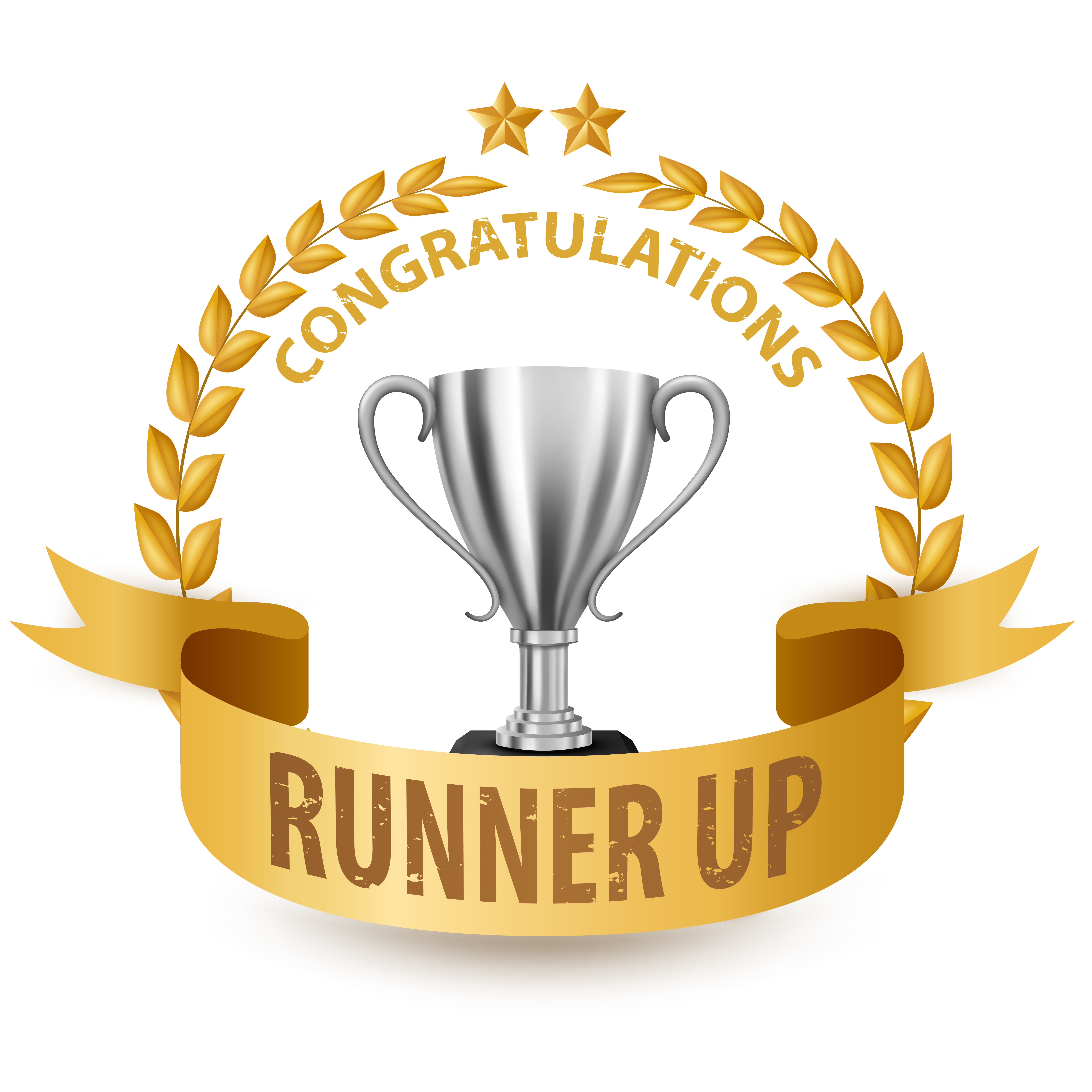 Realistic Silver Trophy with Gold Laurel Wreath and ribbon, Vector