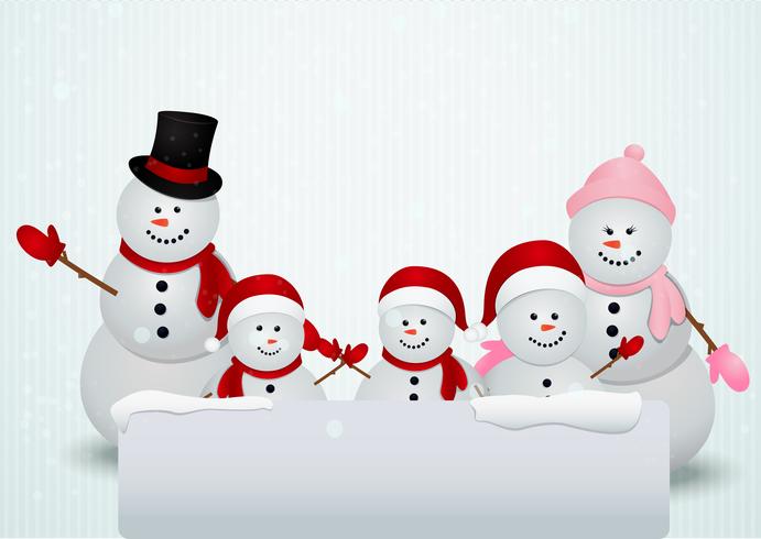 family of snowman christmas background vector