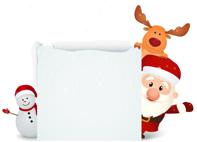 santa claus with reindeer and snowman vector