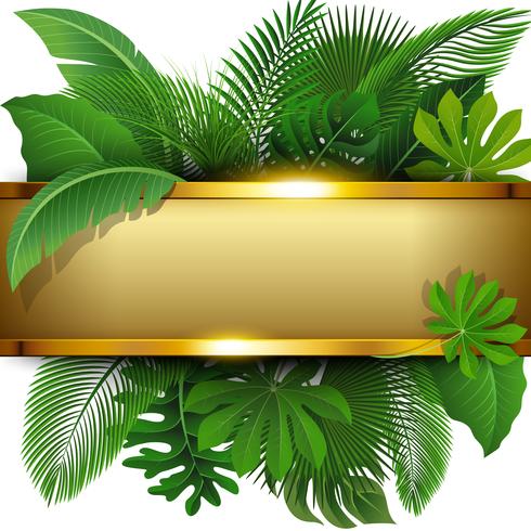 Golden banner with text space of Tropical Leave. Suitable for nature concept, vacation, and summer holiday. Vector Illustration