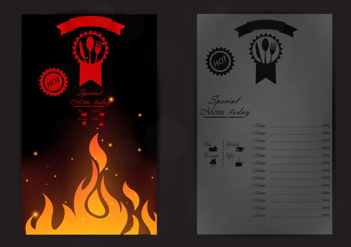 Restaurant menu design with flame vector