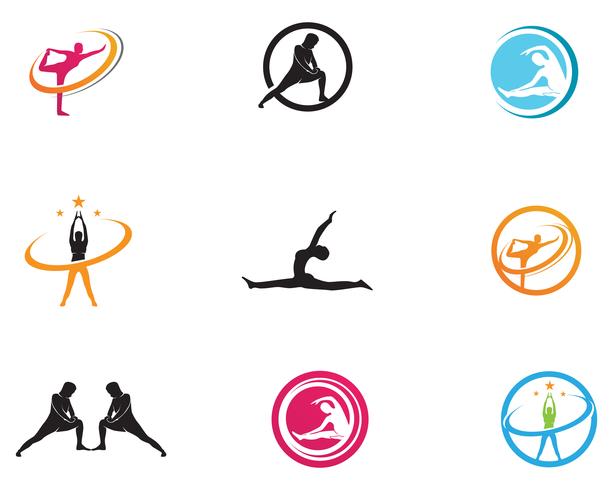 Iconos de vector de símbolos de cuerpo de yoga atlético