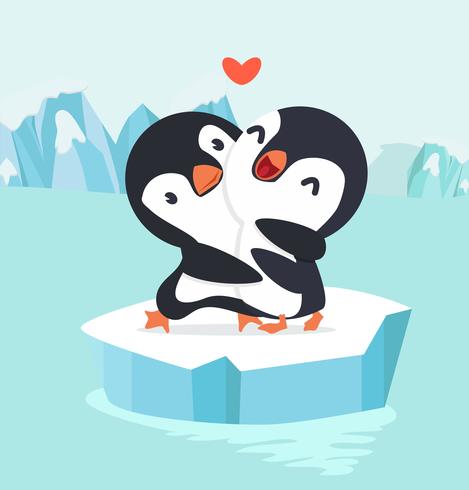 Pareja de pingüinos abrazo en el polo norte ártico vector