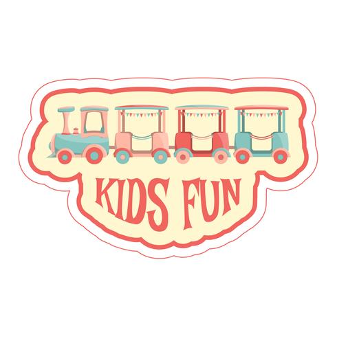 Sticker with kids train and text. vector