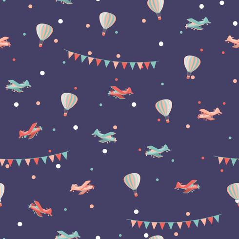 Airplane and air balloon seamless pattern vector