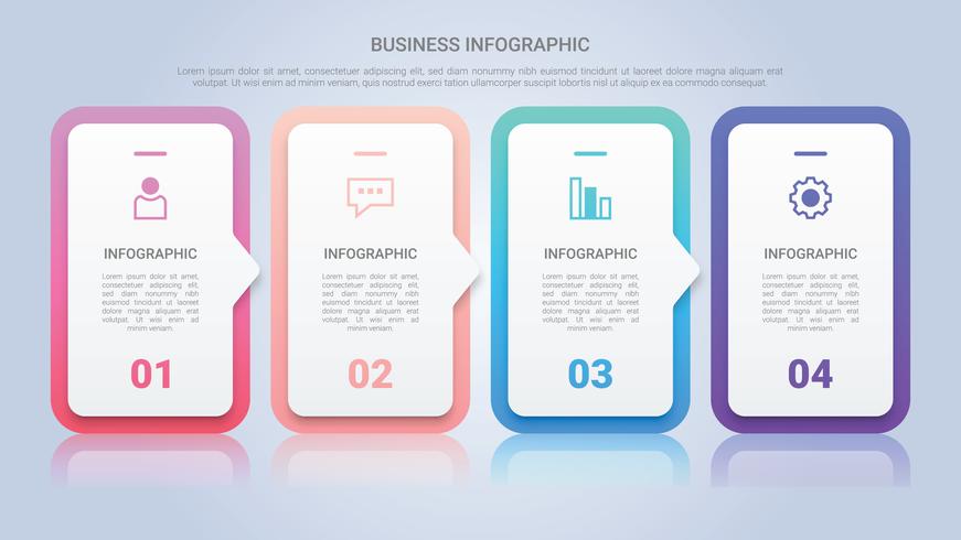 Plantilla de infografía para empresas con etiqueta de cuatro pasos multicolor vector