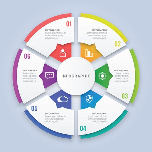 Plantilla de infografía 3D de círculo con seis opciones para diseño de flujo de trabajo, diagrama, informe anual, diseño web vector