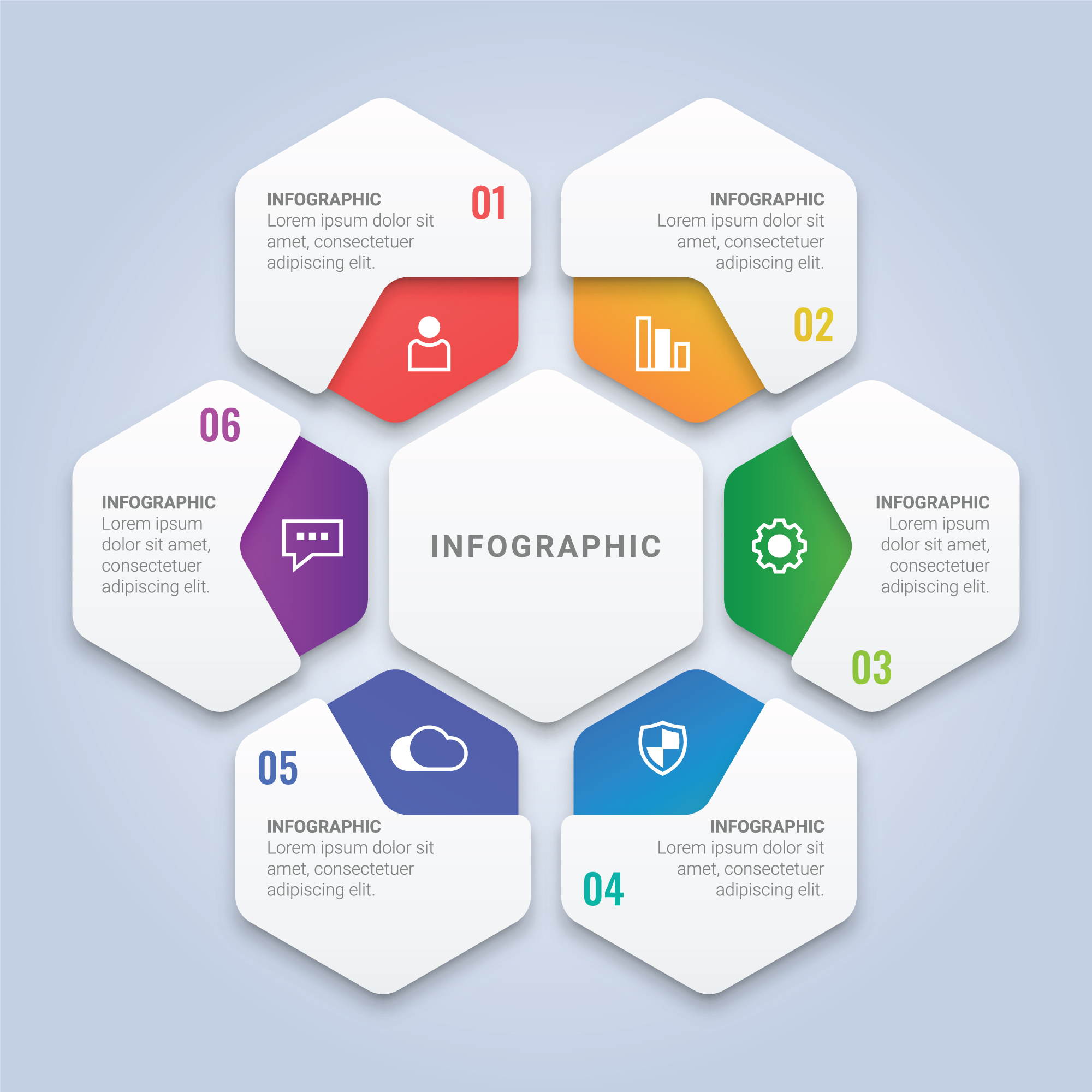 Modern Abstract 3d Infographic Template With A Six Options For Workflow