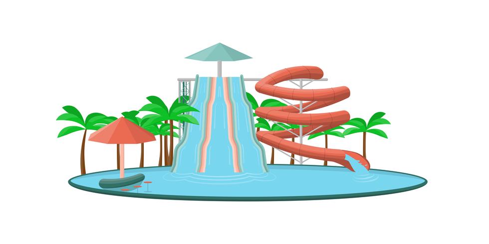 Cartoon aquapark con tubos de agua y toboganes. vector