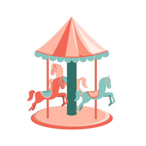 Cartoon carousel with horses. Amusement park icon vector