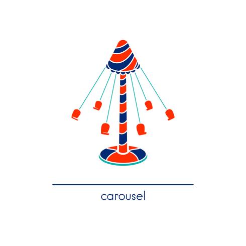 Carrusel de arte lineal. Icono de vector de parque de atracciones