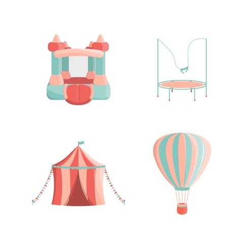 Set of cartoon amusement park rides icons vector