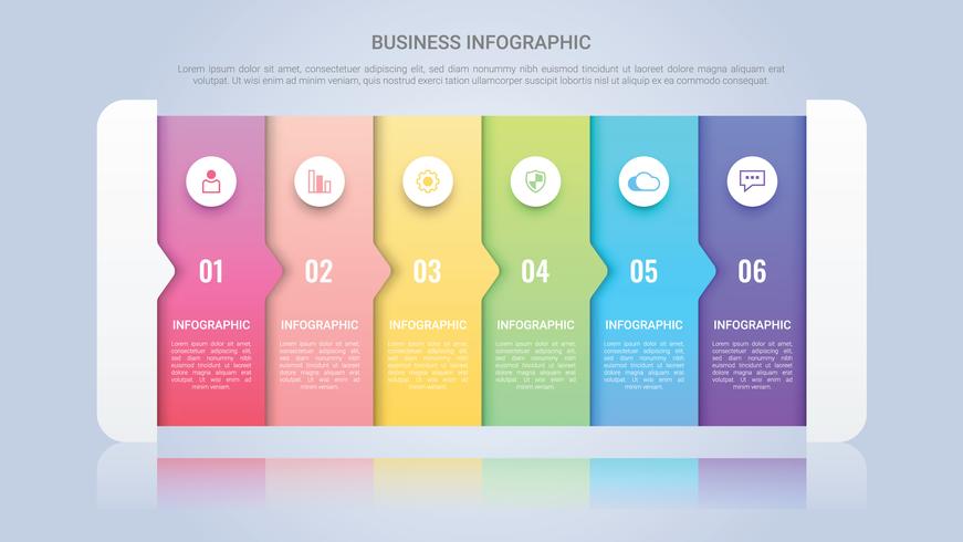 Infografía moderna plantilla para negocios con seis pasos etiqueta multicolor vector