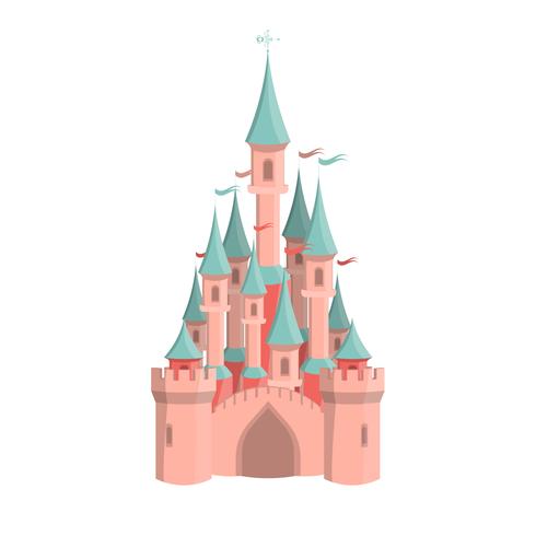 Castillo rosa de dibujos animados. Icono aislado del parque de atracciones. vector