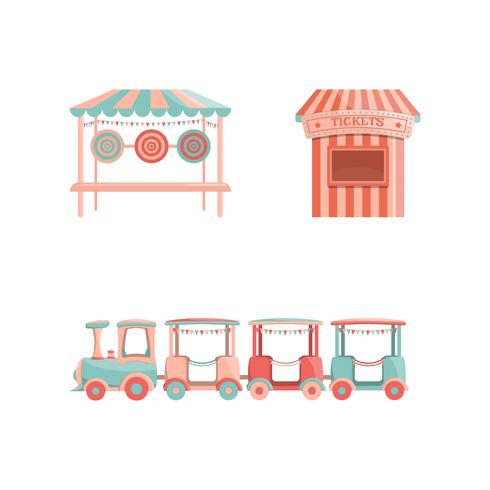 Set of cartoon amusement park rides icons vector