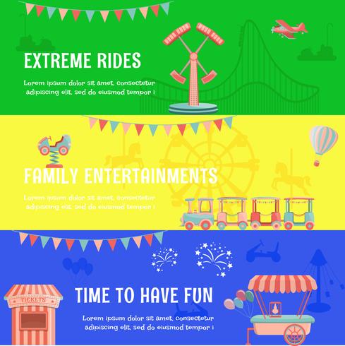 Amusement park funfair horizontal banner vector