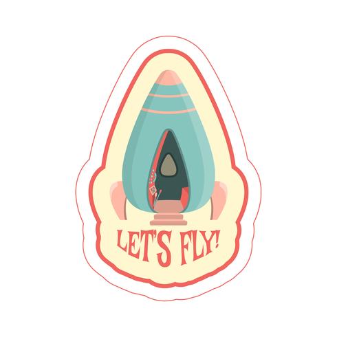 Sticker with cartoon rocket ride vector