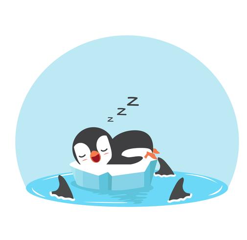 Lindo pingüino duerme con tiburones de aleta vector