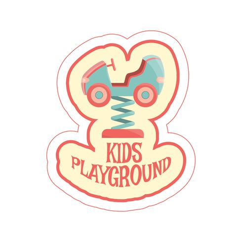 Sticker with cartoon car ride and text. vector