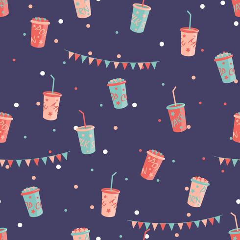 Pop corn and milk shake seamless pattern vector