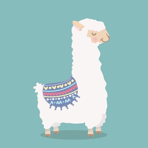 Cute funny alpaca fluffy cartoon vector