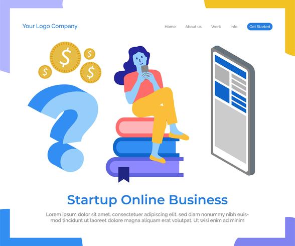 Startup online business landing page vector background.