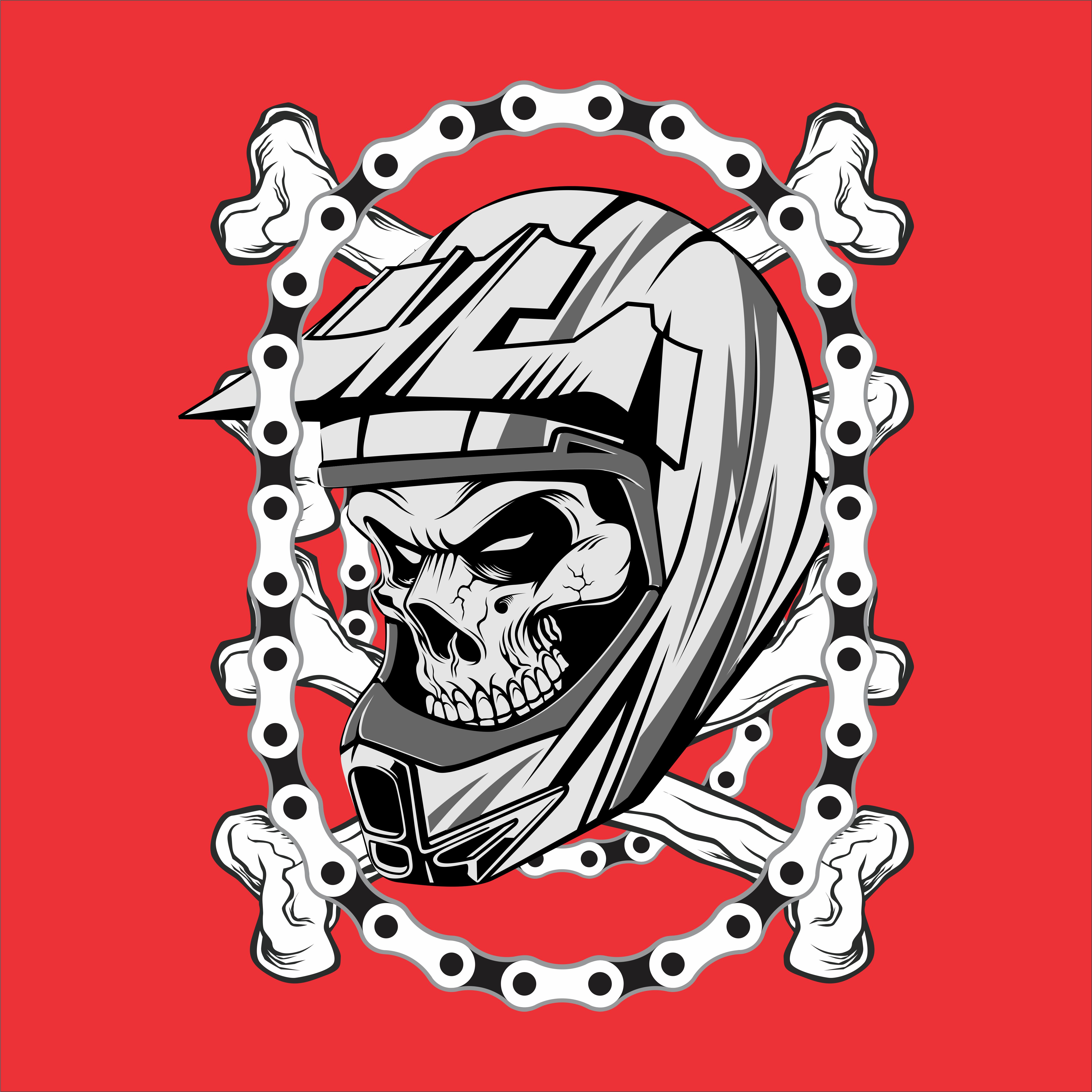 skull wearing helmet motocross with chain.vector hand drawing,Shirt