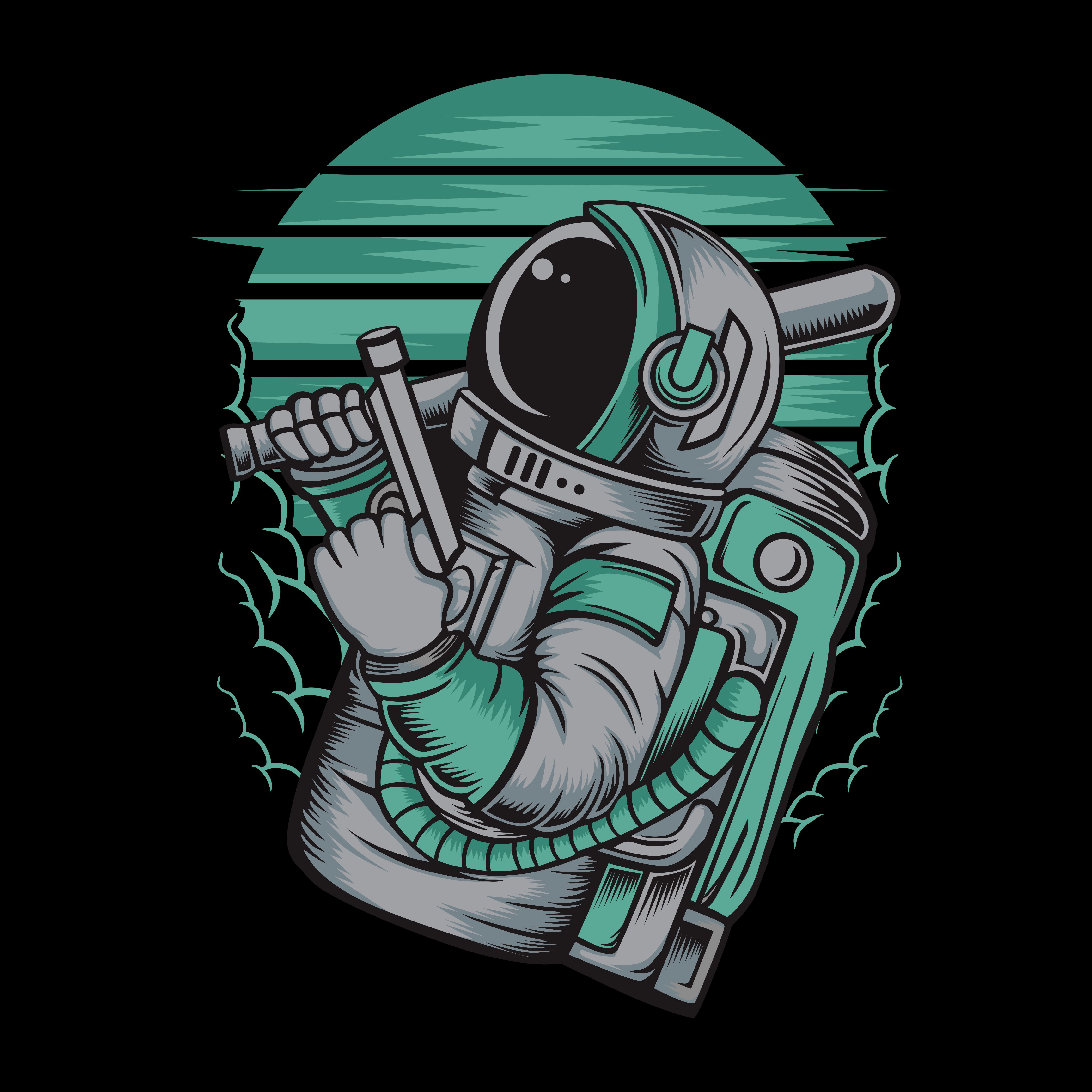 astronauta que maneja arma. dibujo a mano del vector, diseños de camisetas,  motoristas, jockey de discos, caballeros, peluqueros y muchos otros.  Aislados y fáciles de editar. Ilustración vectorial - Vector 621271 Vector