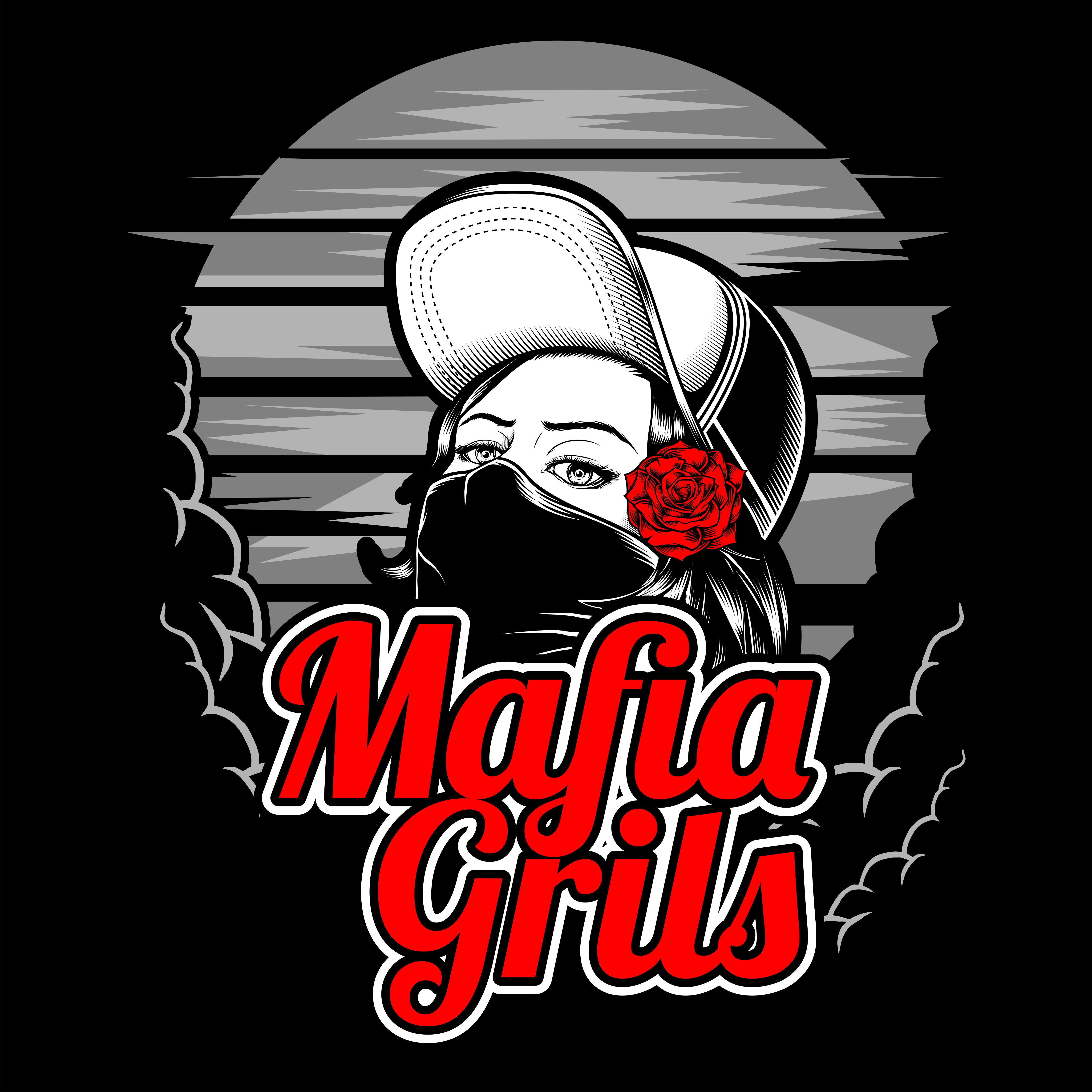 mafia girl wearing cap and rose vector hand drawing Shirt 