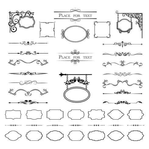 Calligraphic design elements. Dividers, frames of different shapes. Vector