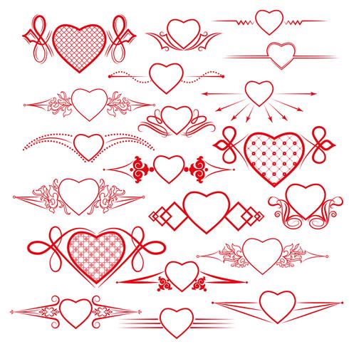 Set of dividers with the image of the heart. Vector