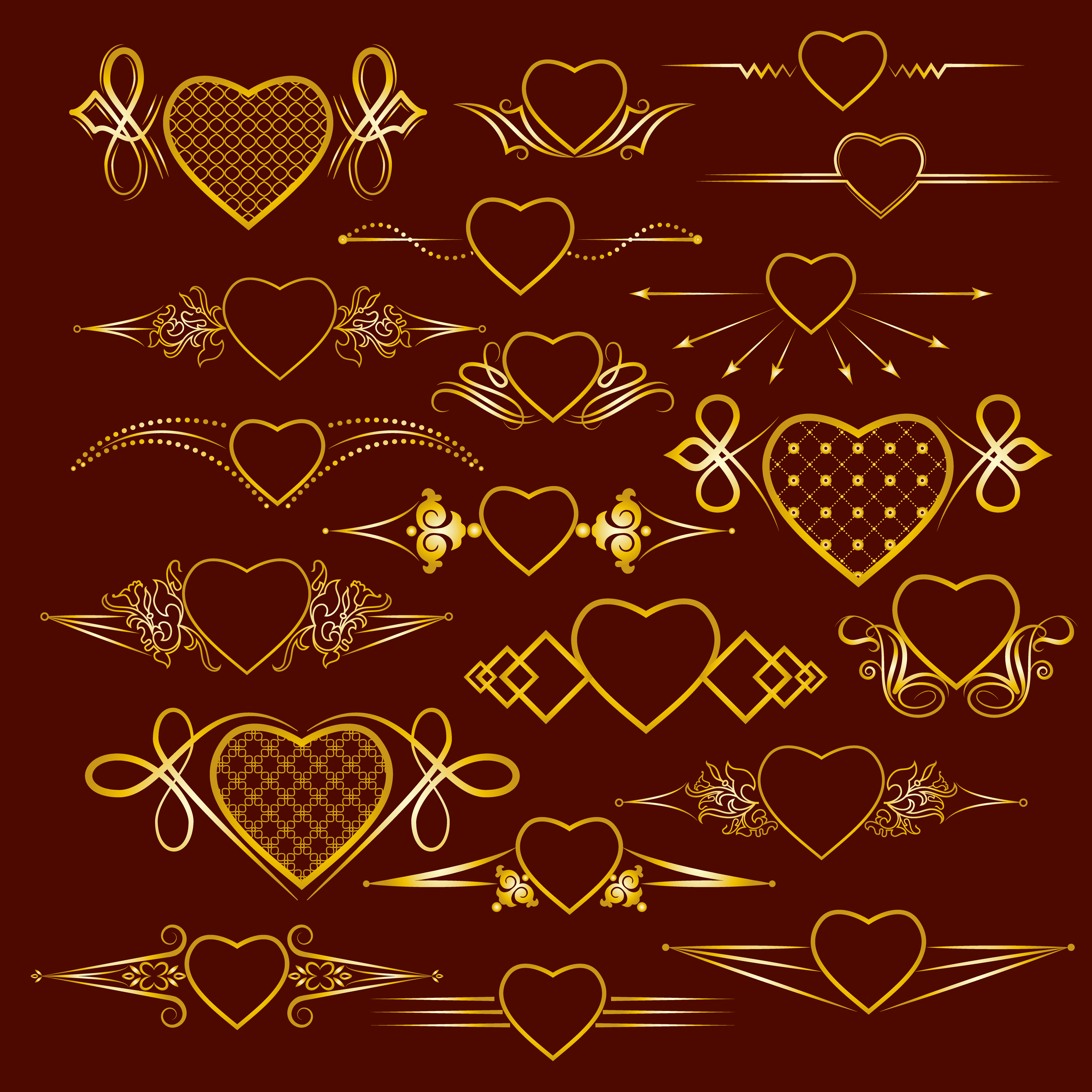 Download Set of dividers with the image of the heart. Vector ...
