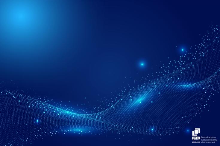 Blue particle line wave abstract technology background modern design with copy space, Vector illustration for your business and web banner design.