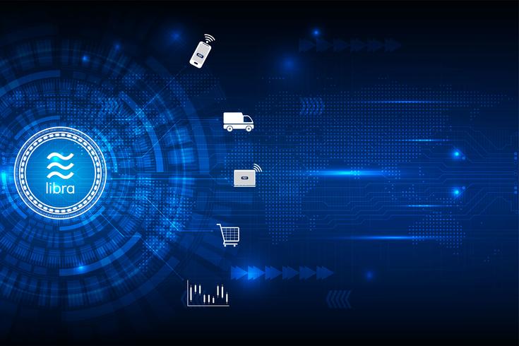 Moneda digital de criptomoneda de Libra con fondo de vector abstracto de circuito para negocio de tecnología y concepto de marketing en línea